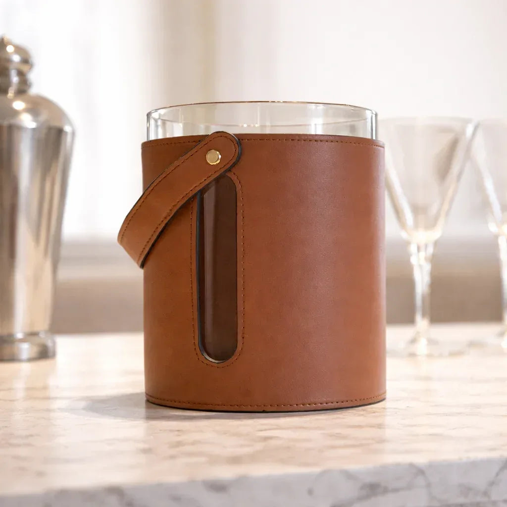 Luxury Ice Bucket - Leather & Glass