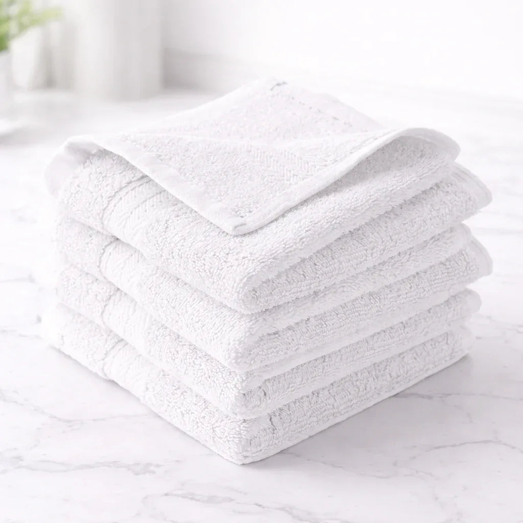 White Plush Face Towel - Set of 4