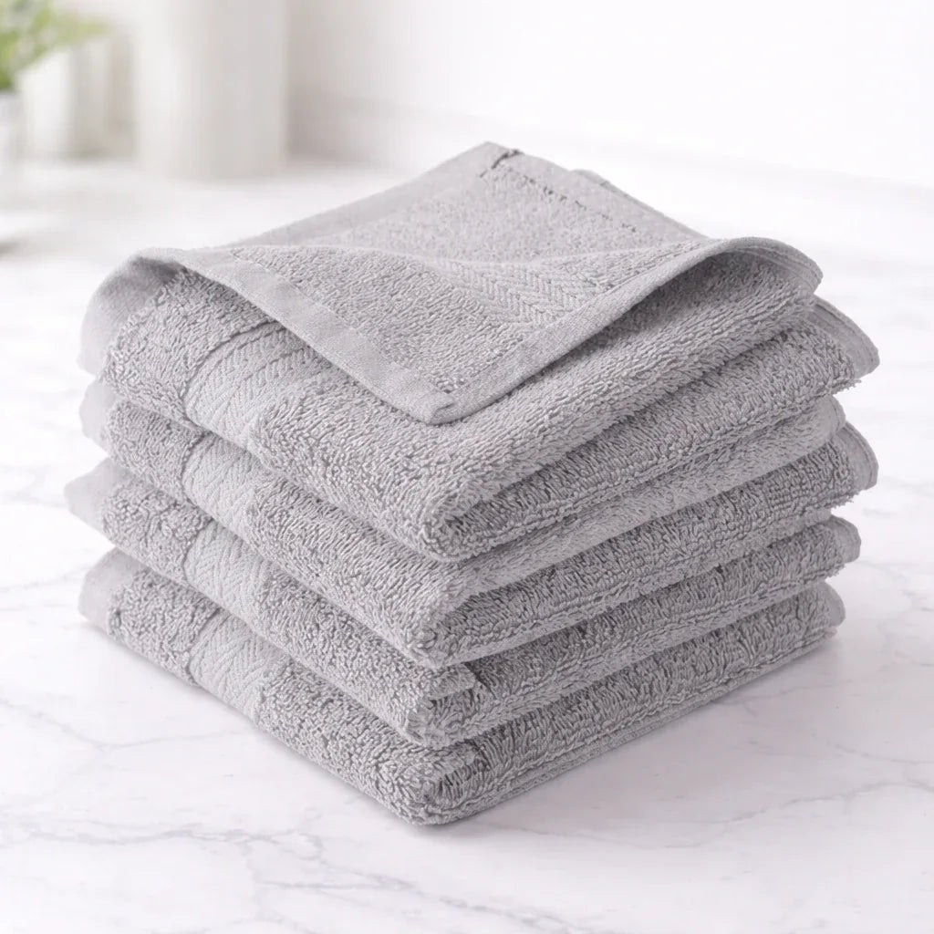 Grey Plush Face Towel - Set of 4