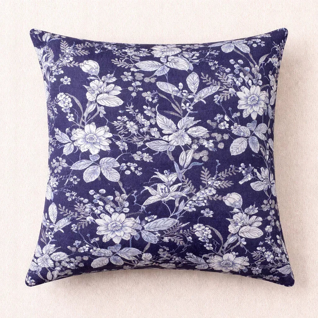 Navy Blooms Cushion Cover - Printed