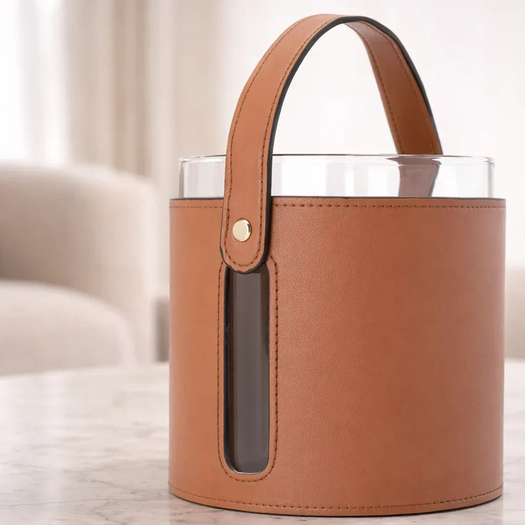 Luxury Ice Bucket - Leather & Glass