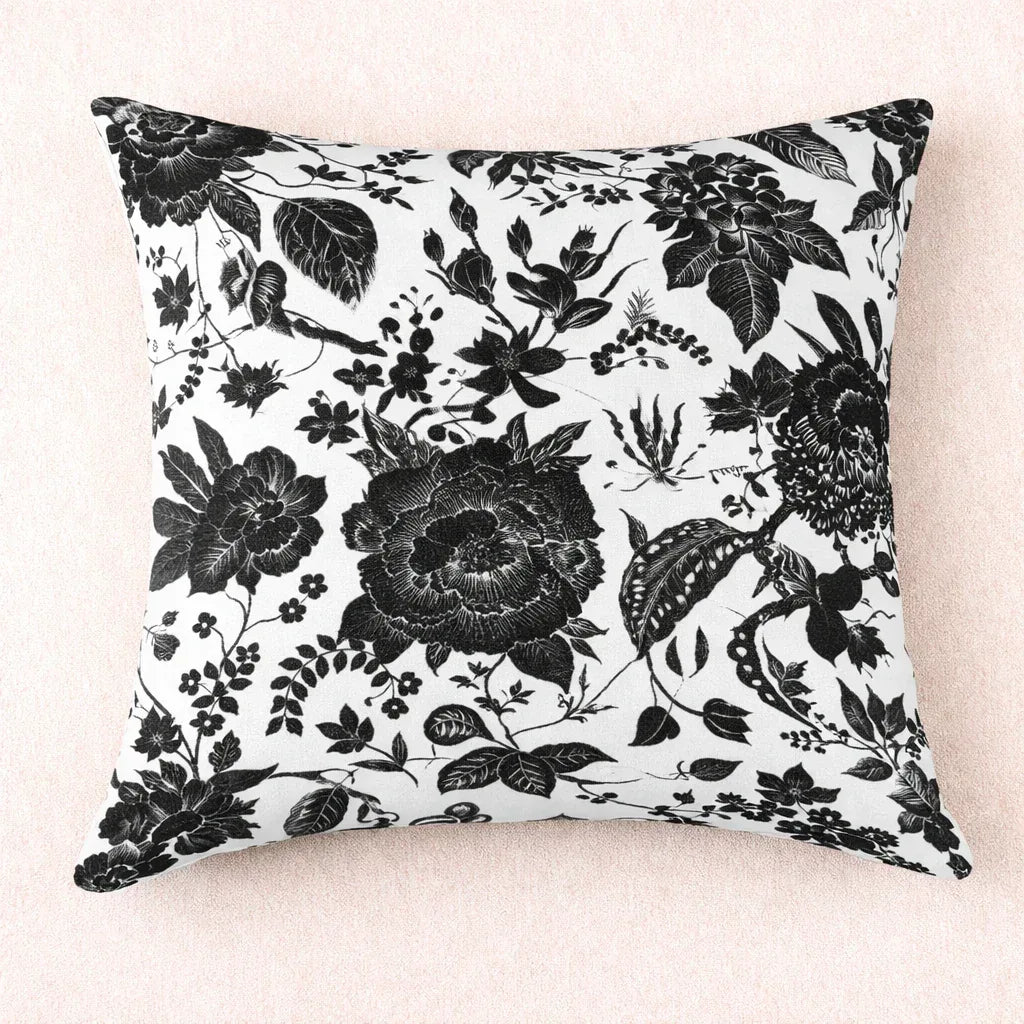 Monochrome Bloom Cushion Cover - Black