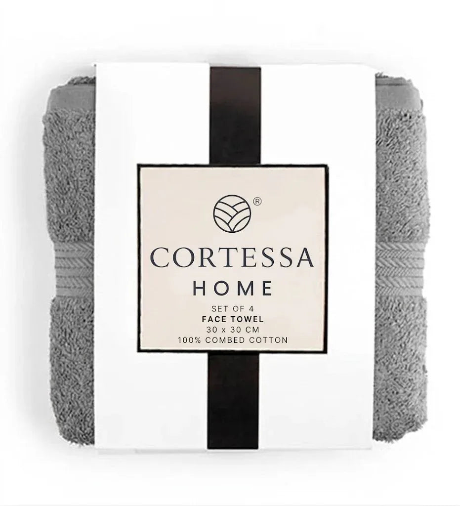 Grey Plush Face Towel - Set of 4