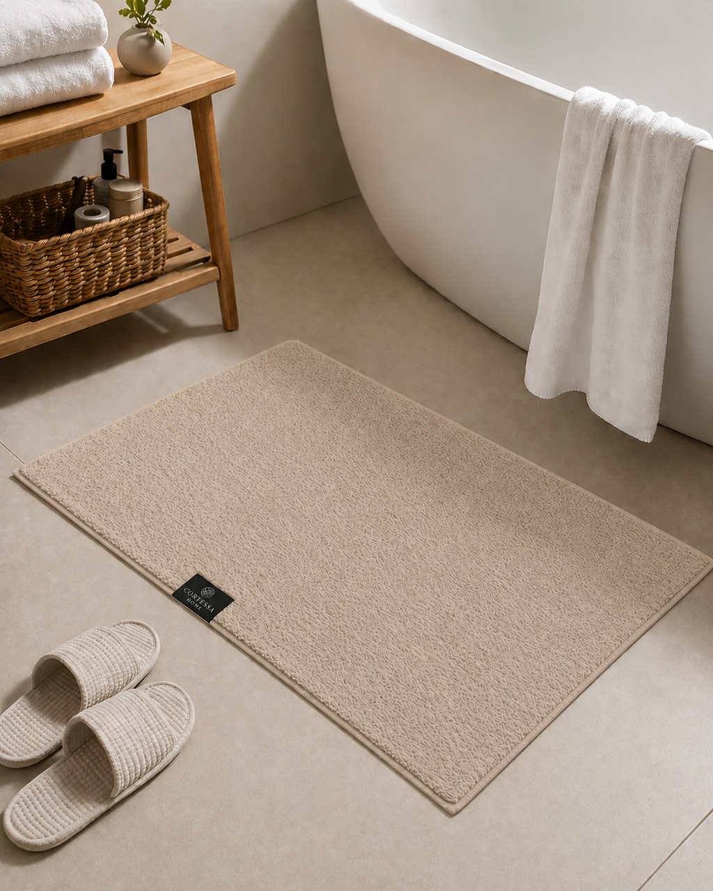 Beige Plush Bath Mat - Cortessa Home