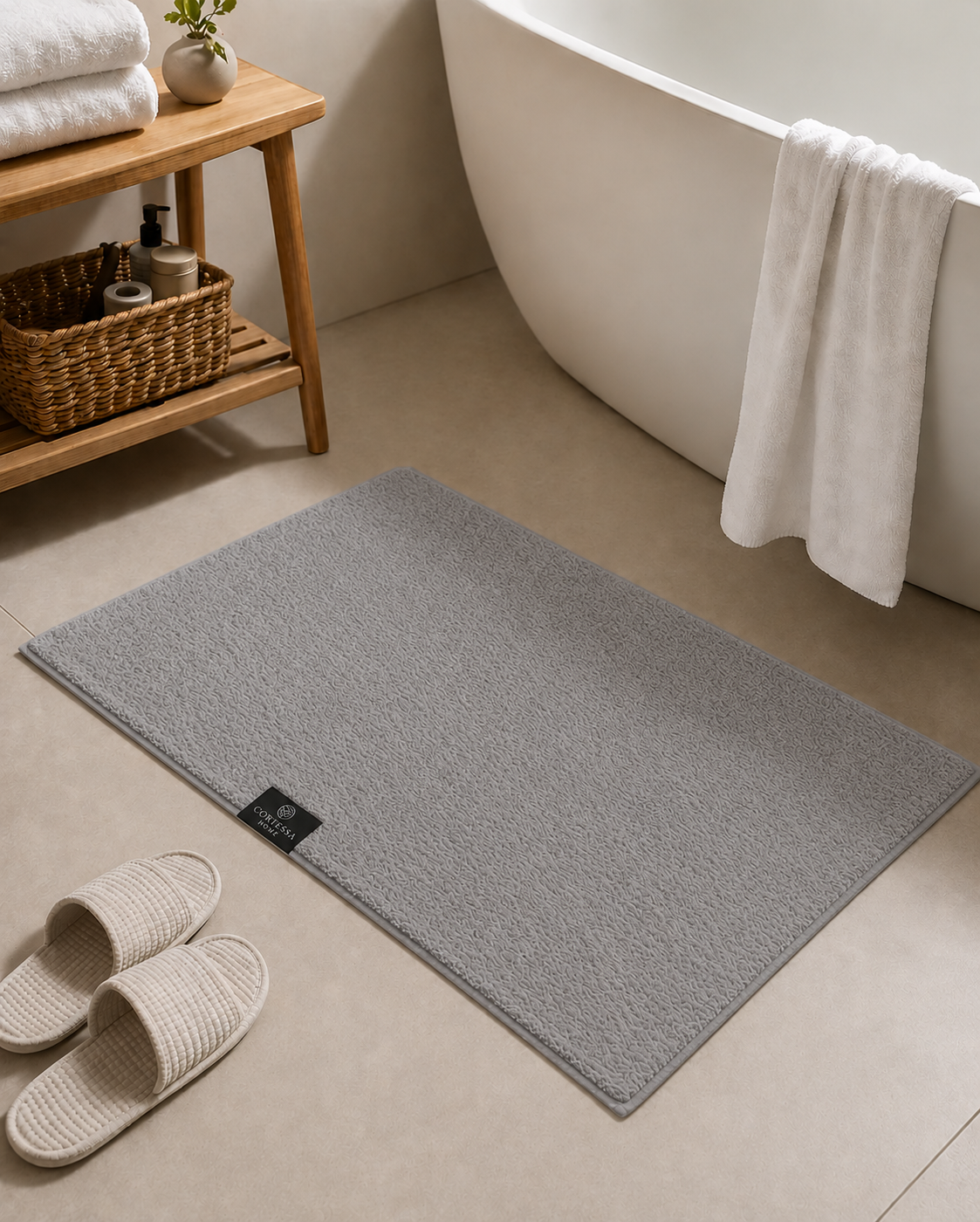 Grey Plush Bath Mat - Cortessa Home