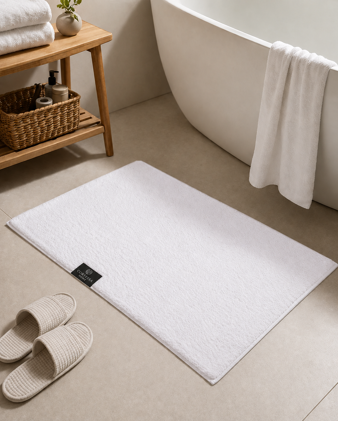 White Plush Bath Mat - Cortessa Home