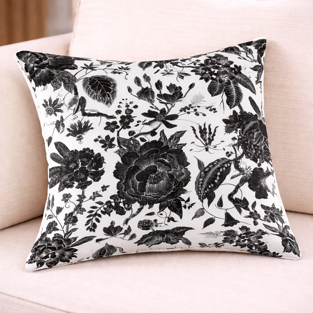 Monochrome Bloom Cushion Cover - Black