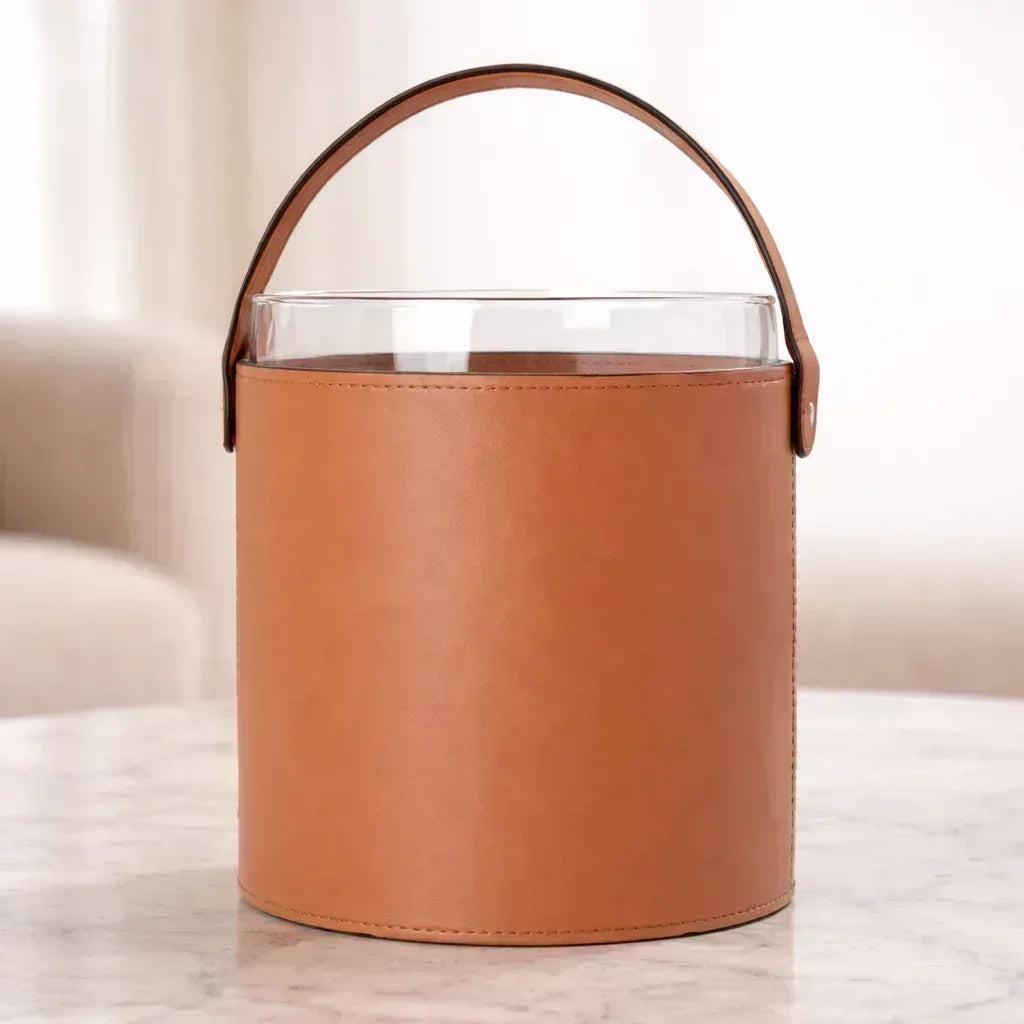 Luxury Ice Bucket - Leather & Glass