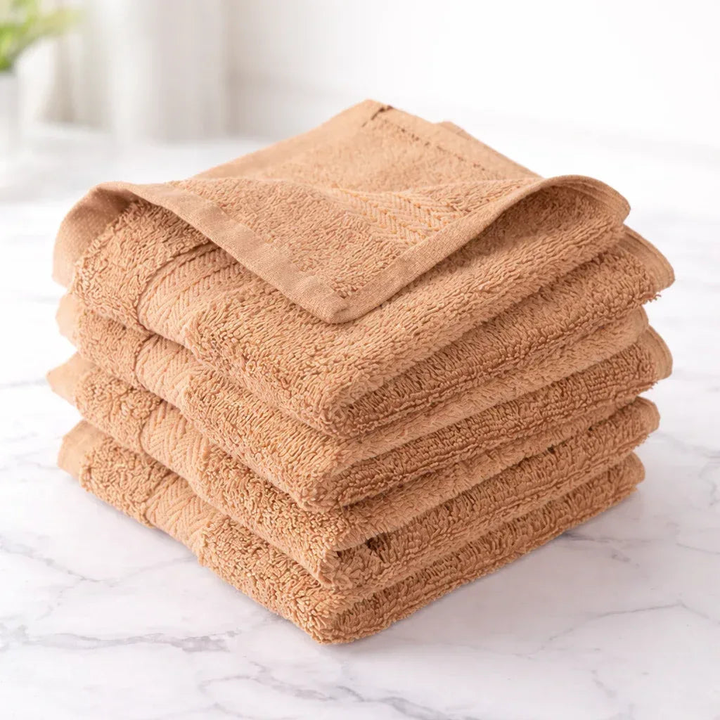 Beige Plush Face Towel - Set of 4