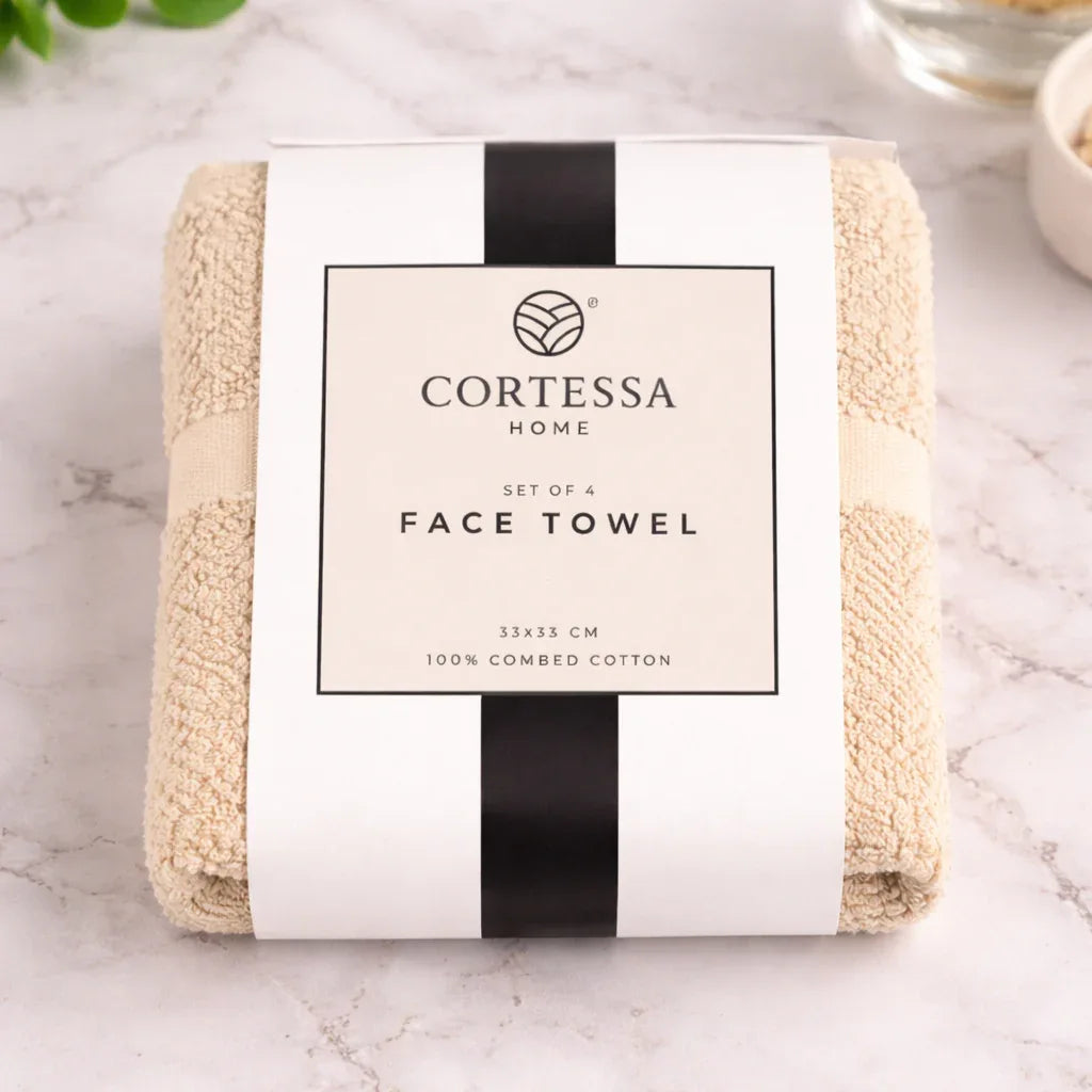 Beige Weave Face Towel - Set of 4